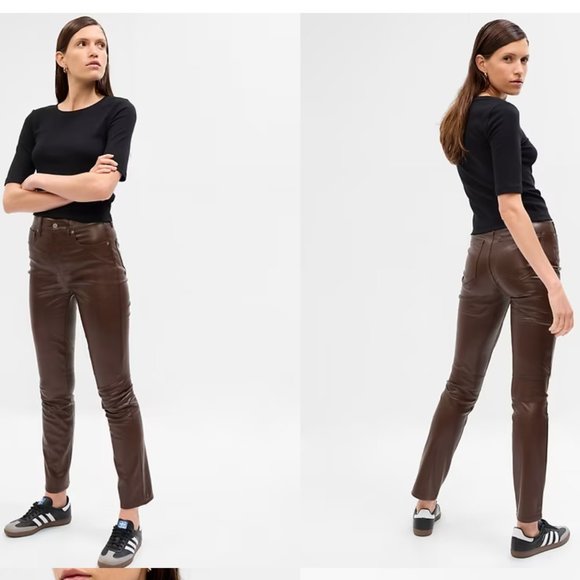 GAP Vintage Slim High Rise Brown Faux Leather Pants - NWT - Picture 1 of 7